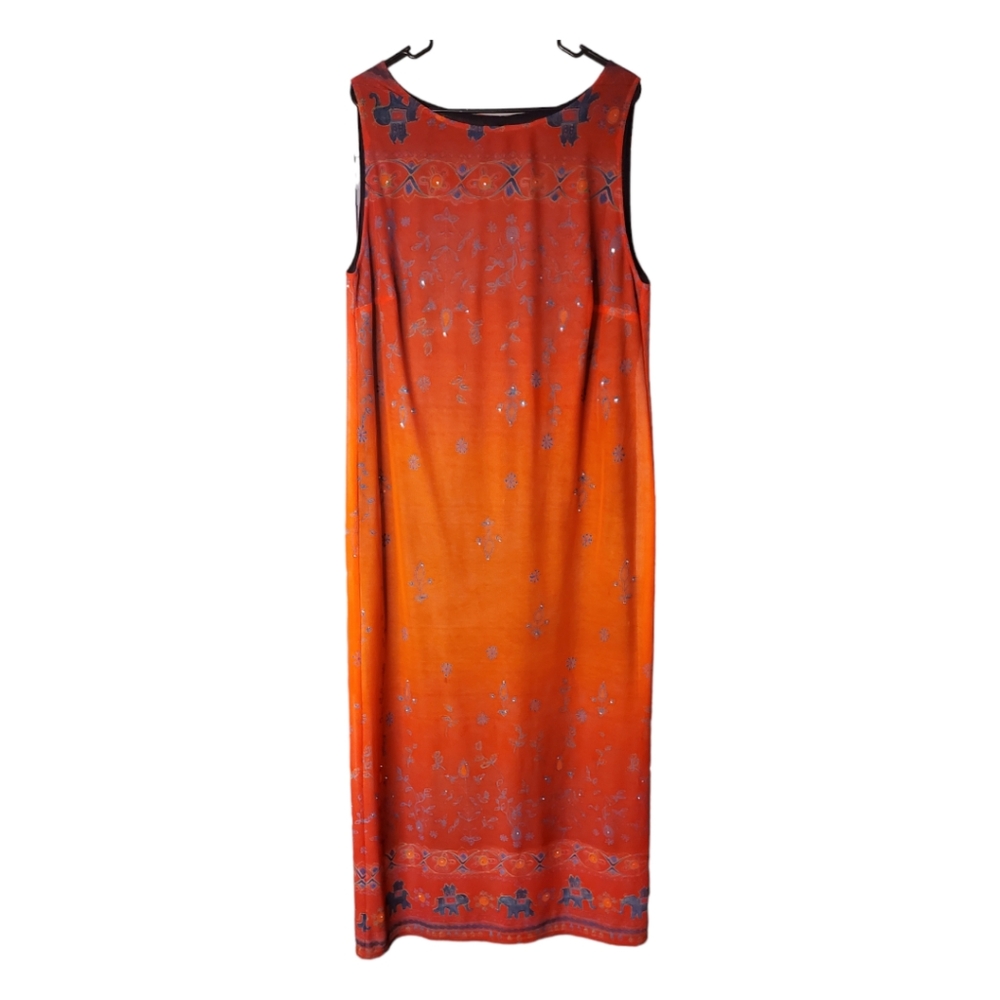 Vintage Carole Little II Sleeveless Maxi Dress Orange W/ Rhinestone Plus Size 1X
